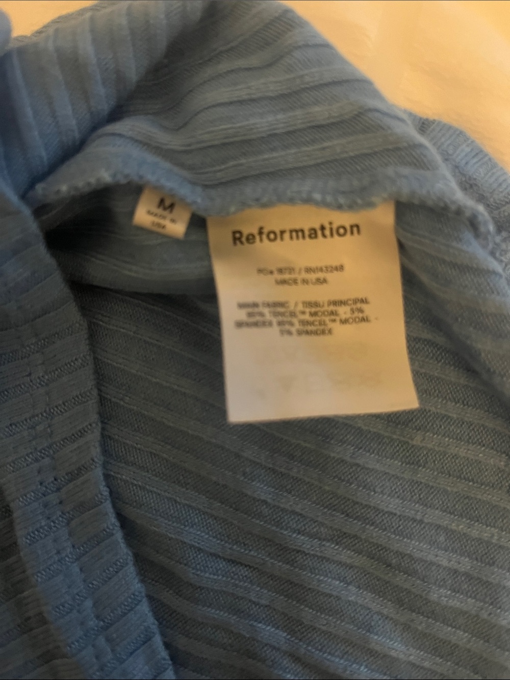 Reformation Blue Ribbed V-Neck Button Cardigan - Picture 3 of 4